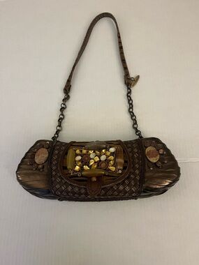 Vintage Mary Frances Brown Embellished Shoulder Bag with Stone Accents